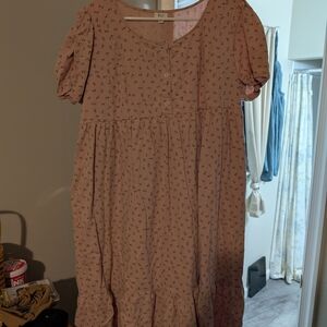 Floral Pink Dress with Puff Sleeves